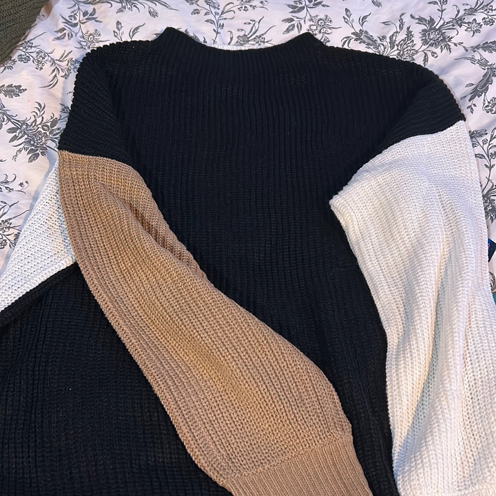 black, white, & brown sweater